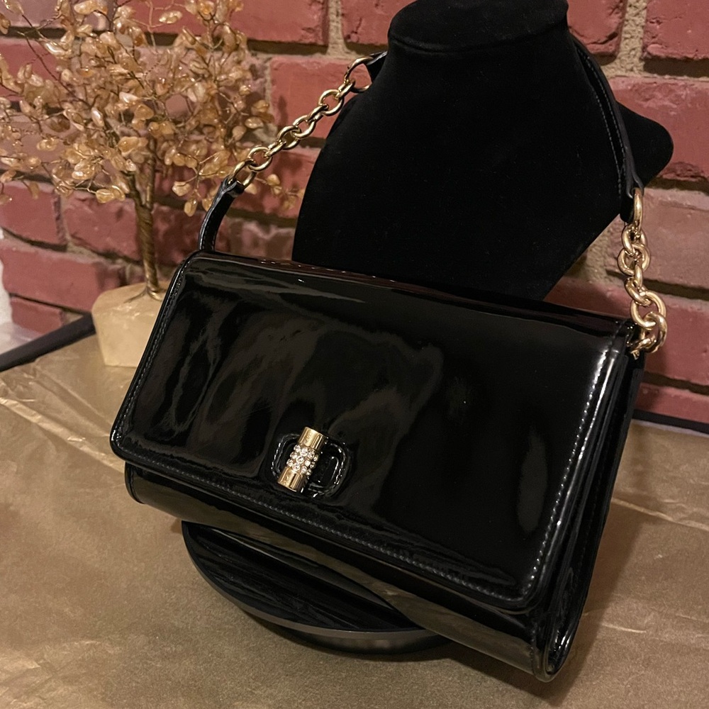 🔥YSL🔥 Saint Laurent 🔥Rive Gauche 🔥Black Patent Shoulder Bag🔥 - Picture 9 of 14